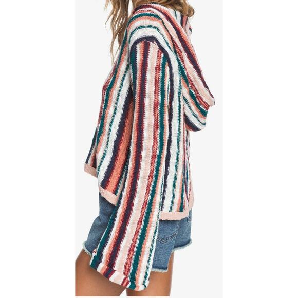 Roxy Sun Express Hooded Beachy Slouchy Striped Knit Sweater Size XS - Picture 2 of 11